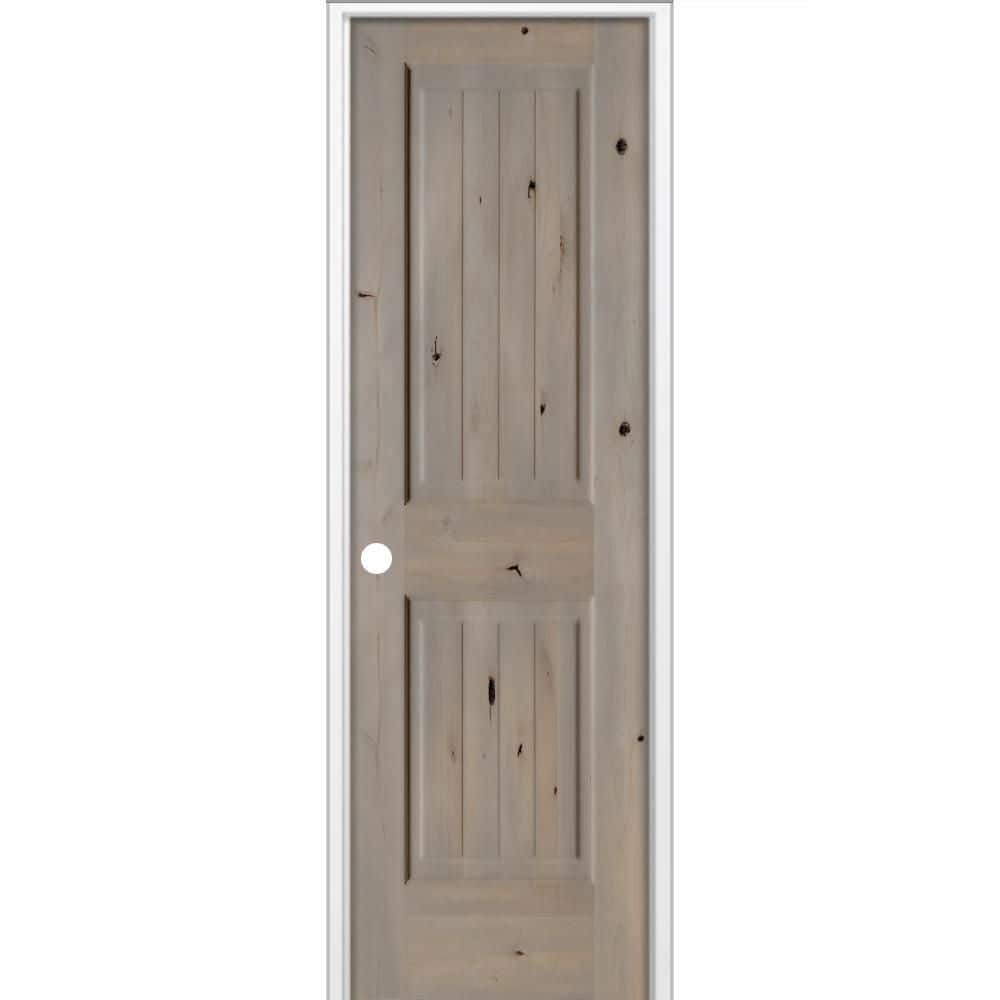 28 in x 80 in Knotty Alder 2-Panel V-Groove Solid Wood Right-Hand BEHR Weathered Gray Stain Single Prehung Interior Door price history on PriceWatchPro