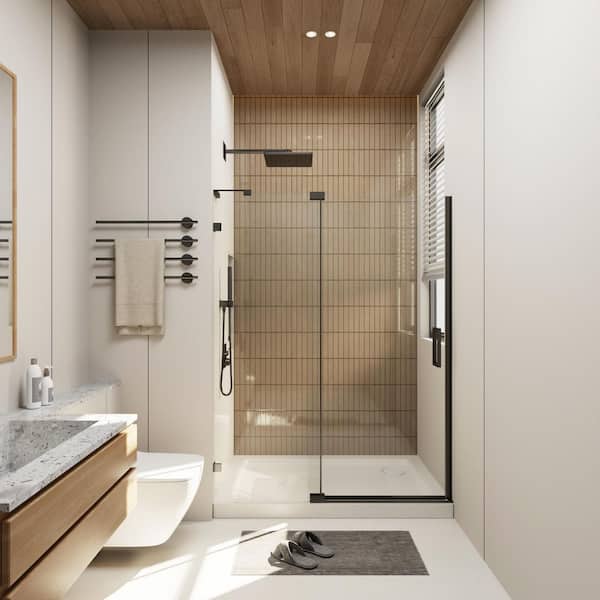 ES-DIY 50-54 in. W x 70 in. H Frameless Pivot Shower Door in Matte Black with 5/16 in. Clear Glass