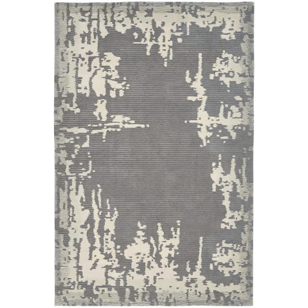 Nourison Symmetry Grey/Beige 5 ft. x 8 ft. Distressed Contemporary Area Rug