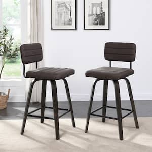 35.8 in. Height Upholstery Low Back Bentwood Frame Swivel Counter Height Bar Stool with Faux Leather Seat (Set of 2)