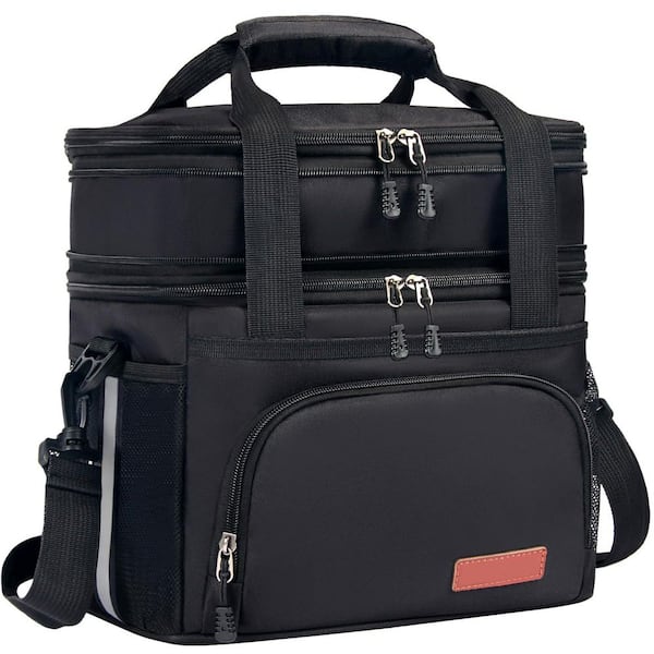 Black Reusable Lunch Bag Set of 1, Large Double - layer Insulated Expandable and Leakproof for Adults