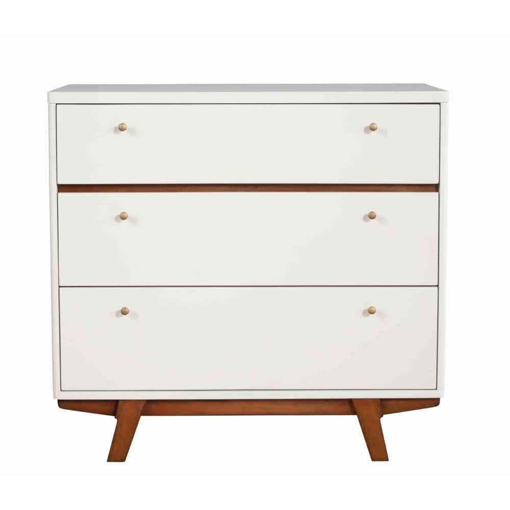 18 in. White and Brown 3-Drawer Wooden Chest of Drawers -  Benjara, BM220498