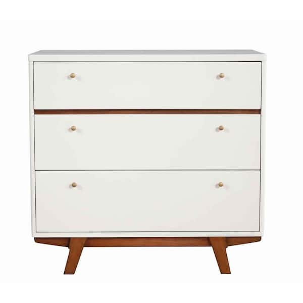Benjara 18 in. White and Brown 3-Drawer Wooden Chest of Drawers