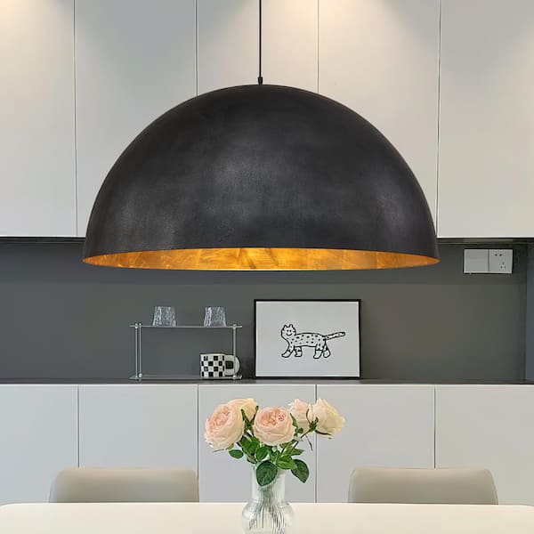 PCover 31.5 in. Oversize Lighting 3-Light Balck Farmhouse Dome Pendant Light Industrial Gold Leaf Island Ceiling Light