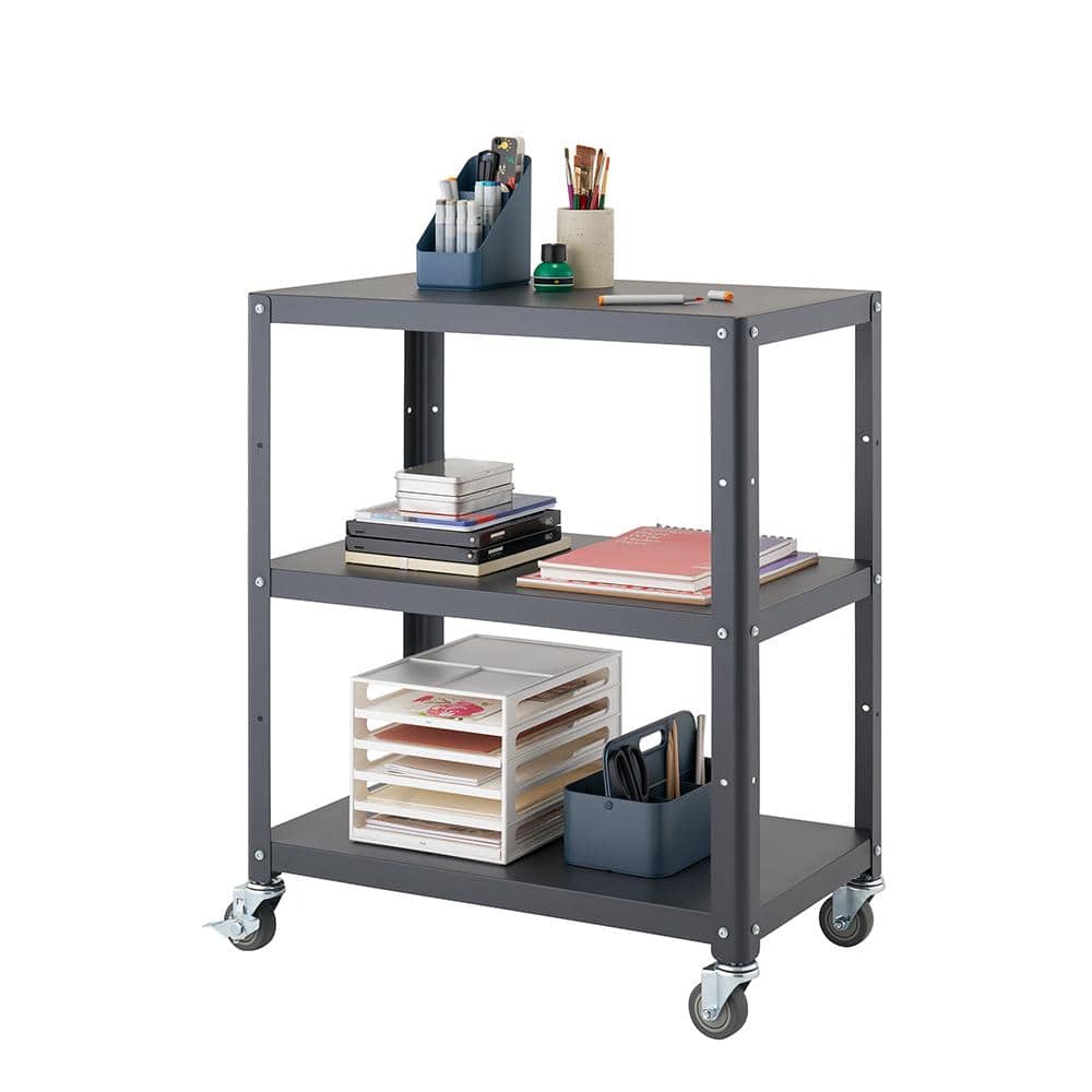 Trinity Dark Gray Metal Utility Cart with Adjustable Shelf