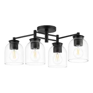 Boundbrook 26.25 in. 4-Light Matte Black Semi-Flush Mount with Clear Glass Shades