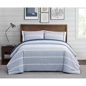 Niari Yarn Dye 3-Piece Blue Stripe Cotton King Comforter Set
