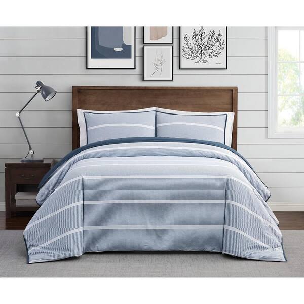 Brooklyn Loom Niari Yarn Dye 2-Piece Blue Stripe Cotton Twin/Twin XL Comforter Set