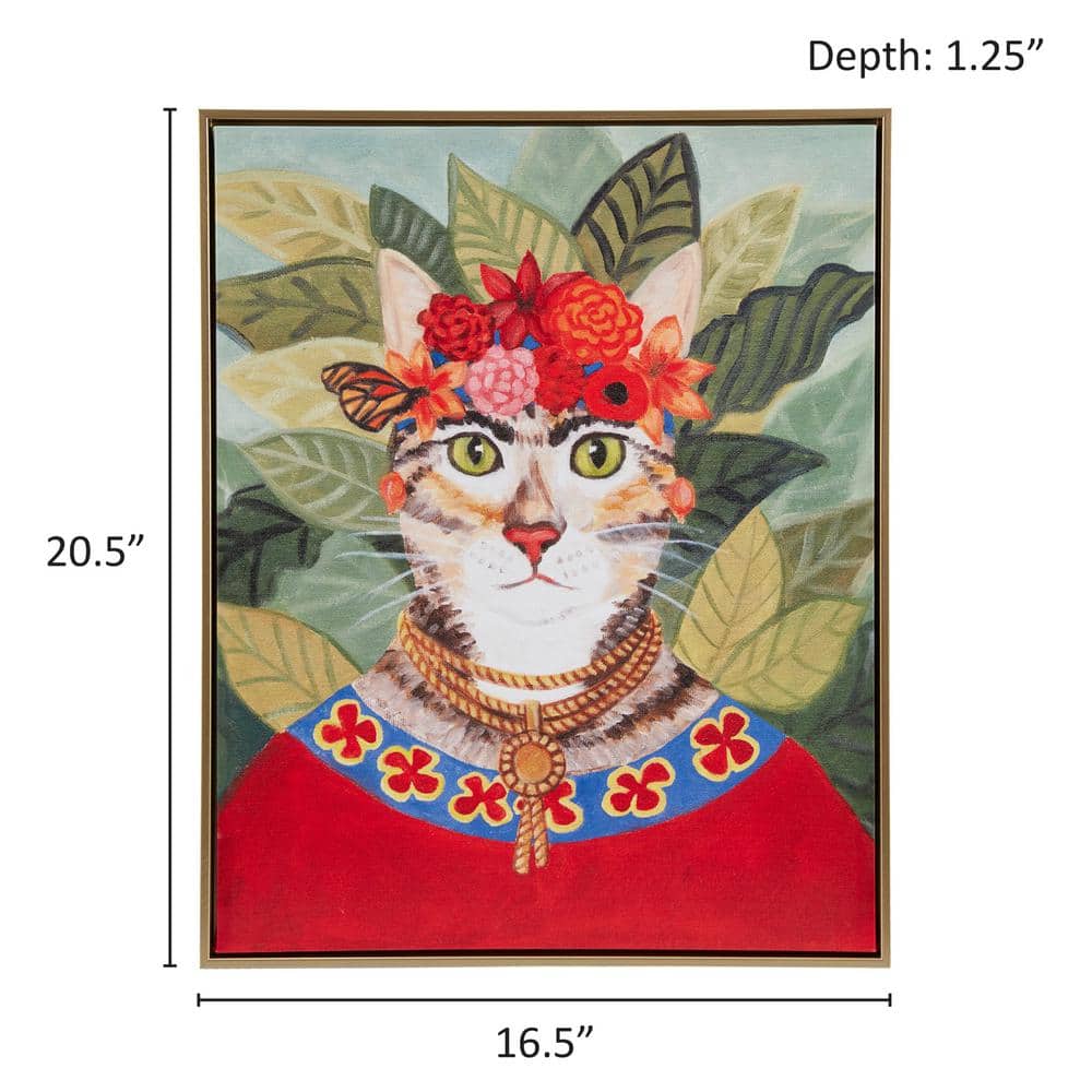 Bohemian Cat Portrait Canvas with Gold Frame, 16.5" x 20.5"