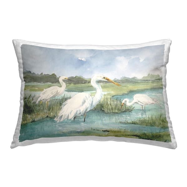 Stupell Industries Egrets and River Scene Green Print Polyester 14 in. x 20 in. Throw Pillow