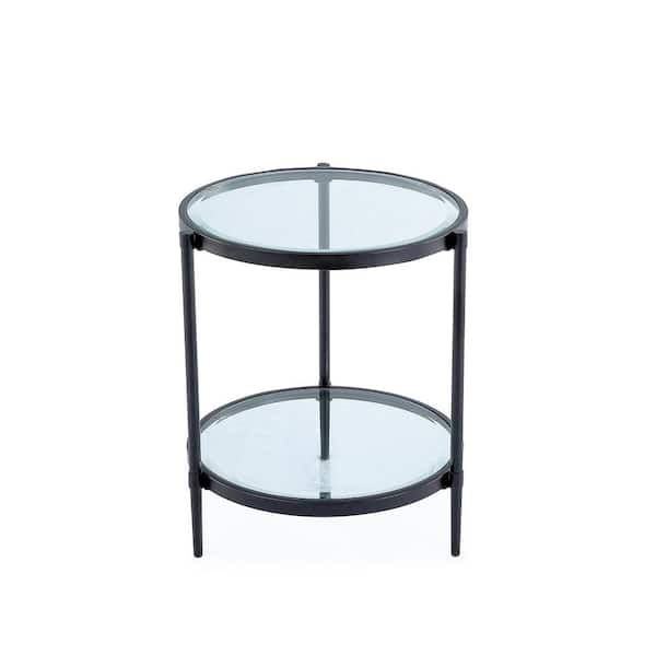 Boyel Living 21.65 in. Black Frame Round Glass Coffee Table with Storage Shelf