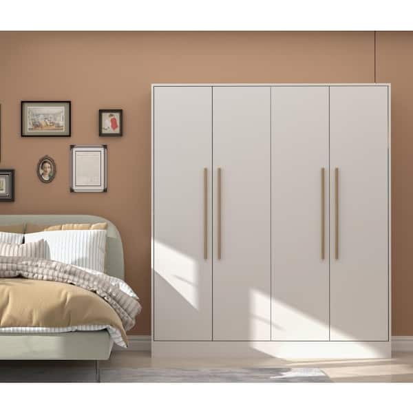 FUFU&GAGA White 4-Door Wardrobe Armoires with Hanging Rod and Storage Shelves (70.9 in. H x 63 in. W x 19.7 in. D)