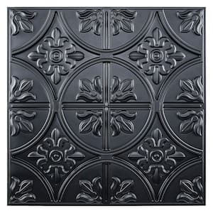 Floral Design Black 2 ft. x 2 ft. Decorative Ceiling Wall Panel Lay in Glue Ceiling Tile (48 sq. ft./case)