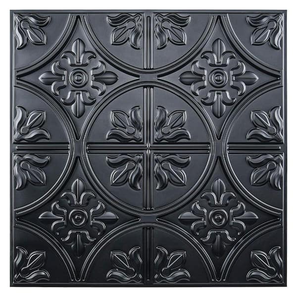 Art3dwallpanels Floral Design Black 2 ft. x 2 ft. Decorative ...