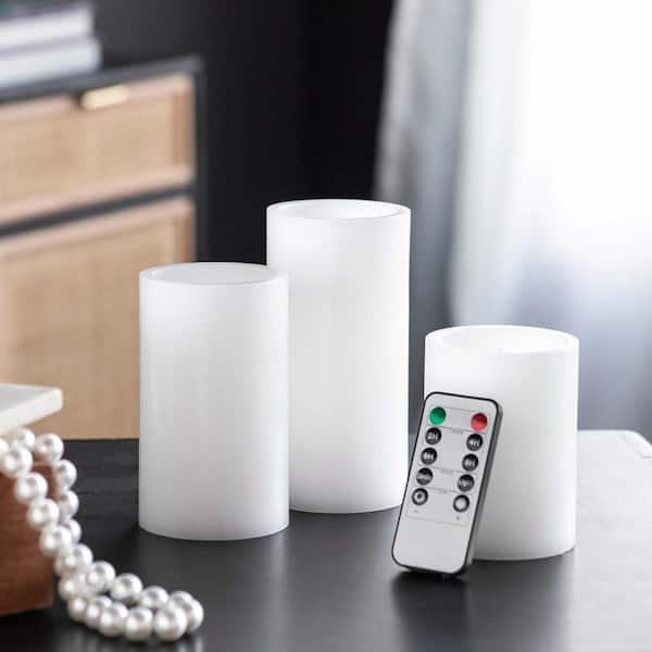 Unbranded White Battery Powered Unscented Plastic Candle 3-Pack, Led Light Flameless Decor Candles with Remote Timer