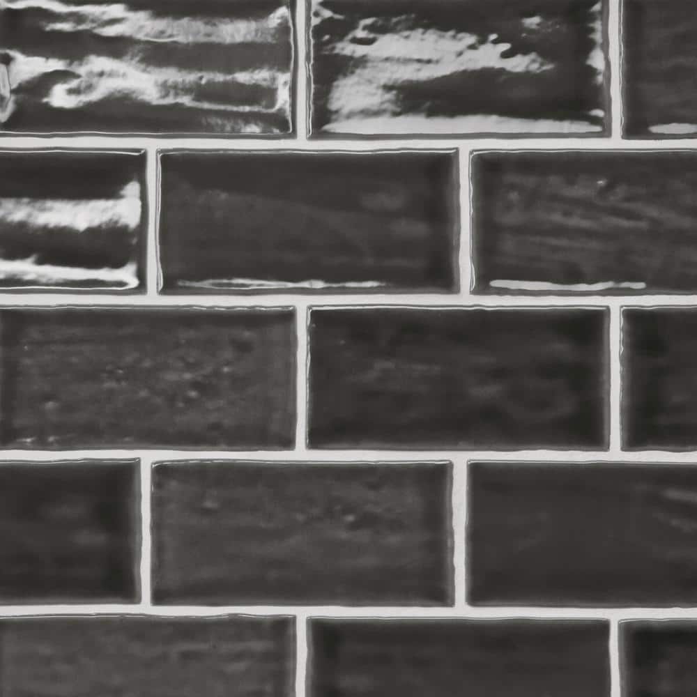 Sample-Marin Glossy Black Sea 2 in. x 5 in. Ceramic Wall Subway Tile price history on PriceWatchPro