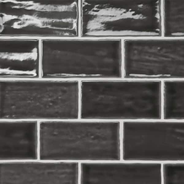 Bedrosians Sample-Marin Glossy Black Sea 2 in. x 5 in. Ceramic Wall Subway Tile