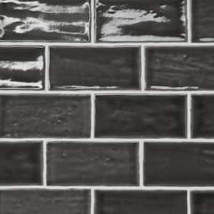 Marin Rectangle Glossy Black Sea (Black) 2 in. x 5 in. Ceramic Wall Tile (5.38 sq. ft./Case)