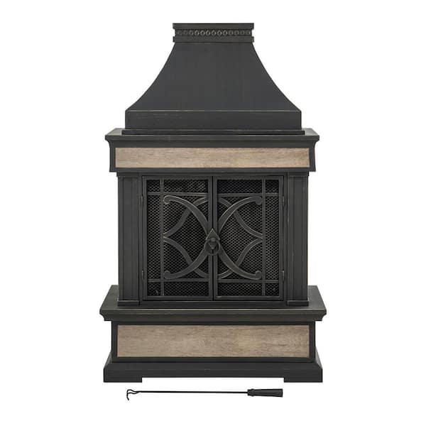 Sunjoy Heirloom 56.69 in. H Slate Wood Burning Fireplace - Black
