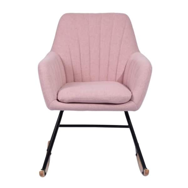 cenadinz Beech Wood Outdoor Rocking Chair with Pink Cushion
