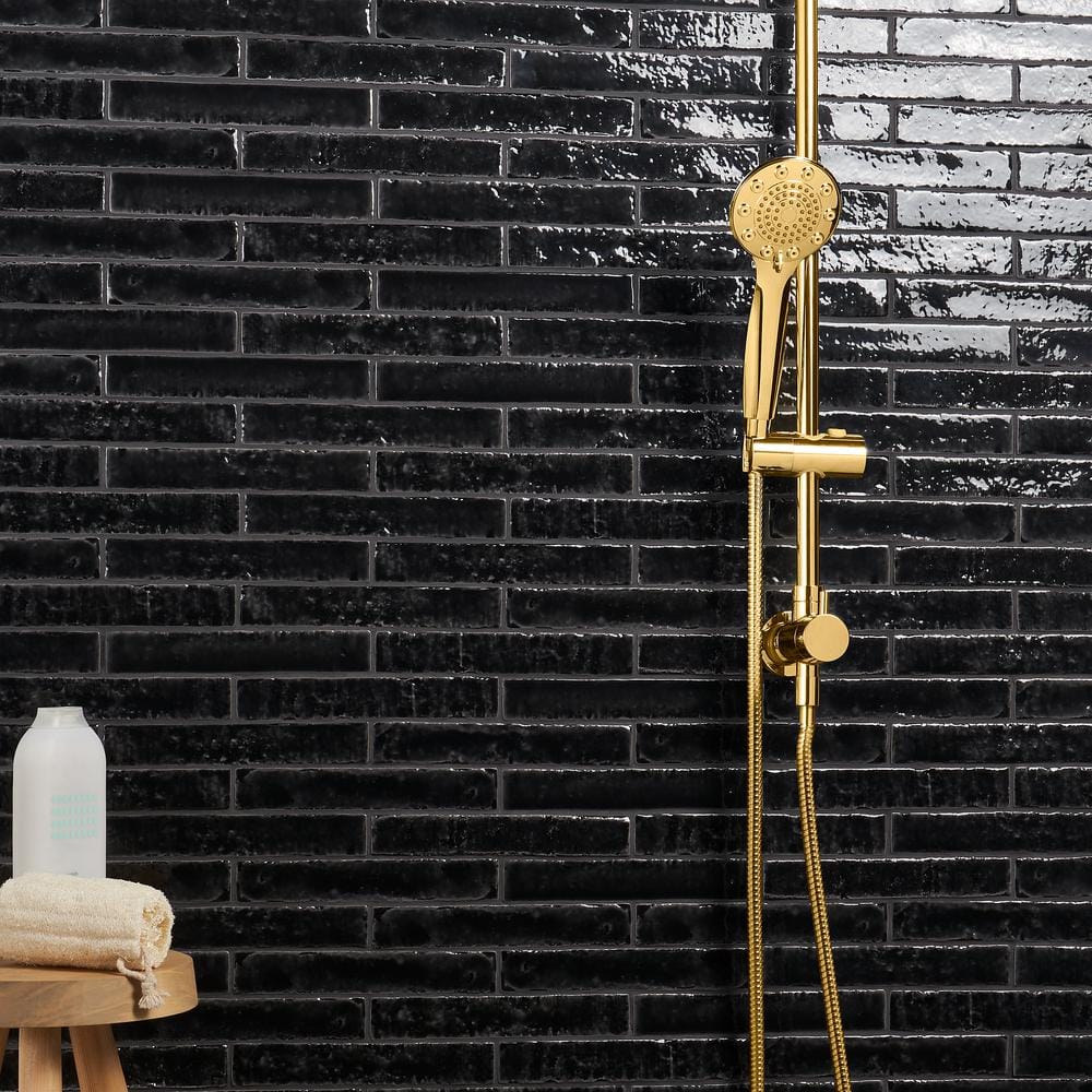 Virtuo Black Crackled Ceramic Subway Wall Tile