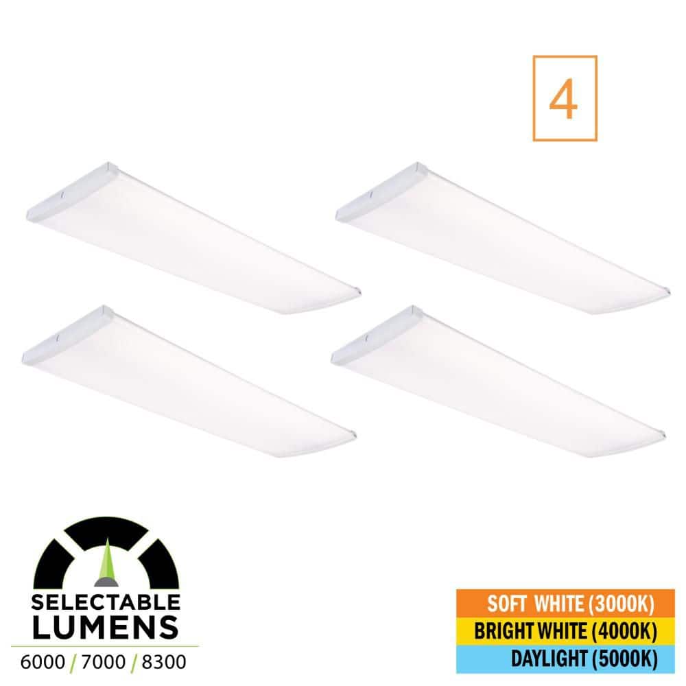 4 ft. x 15 in. 6000/7000/8300 Lumens Integrated LED White Wraparound Light Selectable CCT 3000K 4000K 5000K (4-Pack) price history on PriceWatchPro