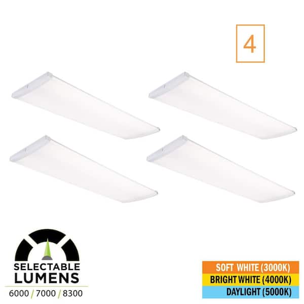 4 ft. x 15 in. 6000/7000/8300 Lumens Integrated LED White Wraparound Light Selectable CCT 3000K 4000K 5000K (4-Pack)