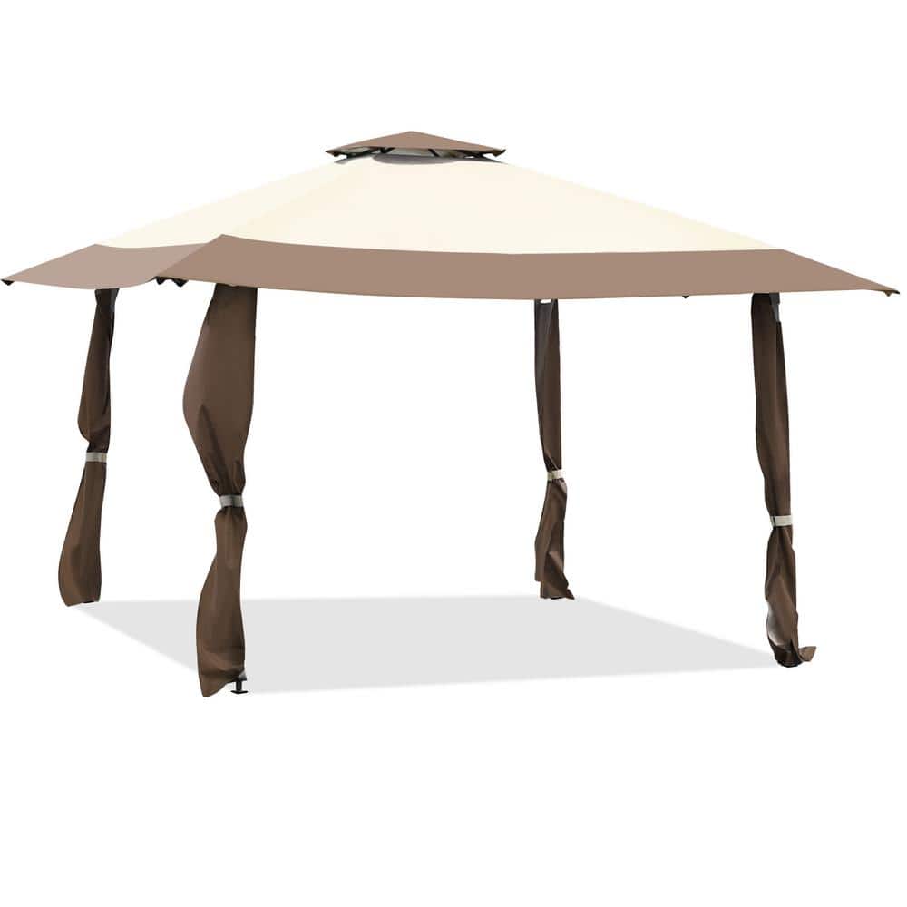 13 ft. x 13 ft. Brown Outdoor Pop-Up Canopy Tent Sun Shelter Gazebo with Ca
