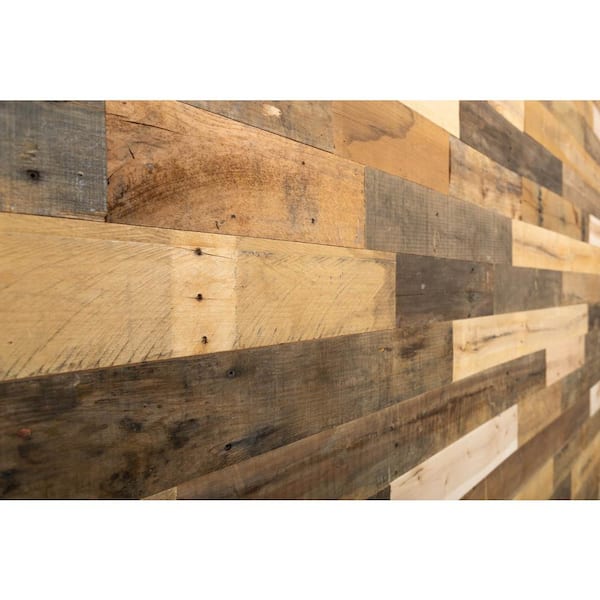BARNLINE VINTAGE LUMBER CO RECLAIMED INTHE U.S.A. 1/2 in. x 32 in.  Multi-Width Multi-Color Kiln Dried Antique 100% Reclaimed Wood Kit  Planks(10 sq. ft.) 510689
