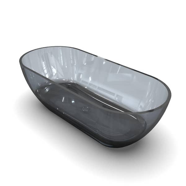 68.9 in. x 29.5 in. Resin Freestanding Soaking Bathtub with Center Drain in Translucent Blue-Grey Finish