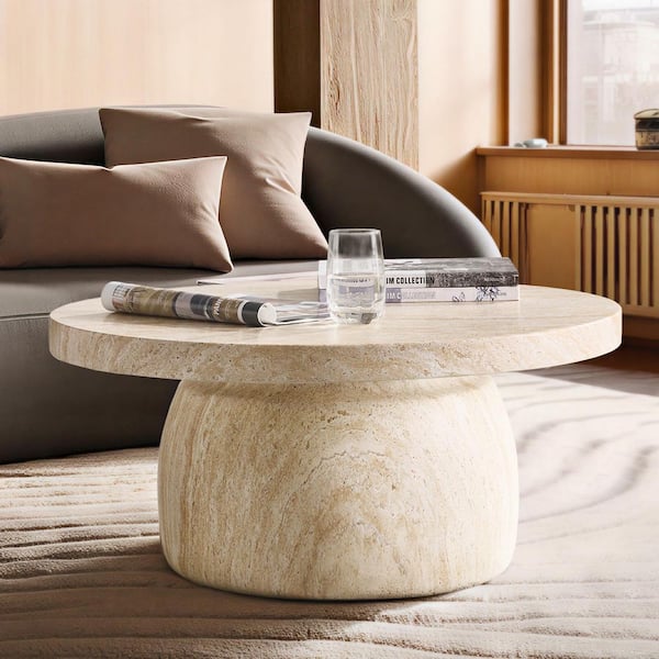 Andolise 31.5 in. Natural Modern Round Faux Marble Coffee Table