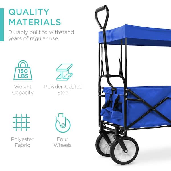 Collapsible Garden Wagon Cart with Removable Canopy, VECUKTY Foldable Wagon  Utility Carts with Wheels and Rear Storage, Wagon Cart for Garden Camping