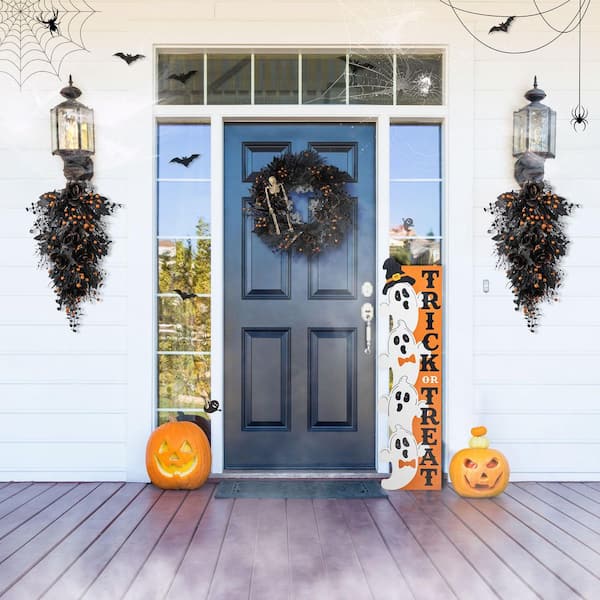 Glitzhome 28 in. H Black Rose and Berry Halloween Wreath Swag