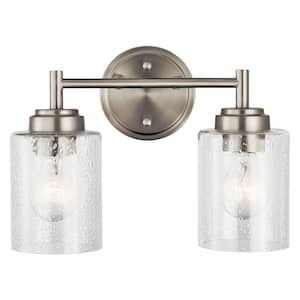 Winslow 12.75 in. 2-Light Brushed Nickel Contemporary Bathroom Vanity Light with Clear Seeded Glass
