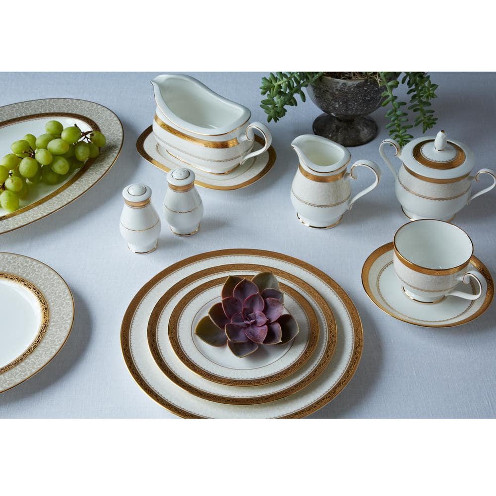 Classic White and Gold Ceramic Oval Platter Dish