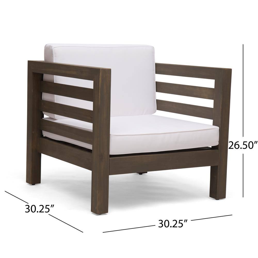 Mid-Century Modern Acacia Wood Lounge Chair with Gray and White Cushions