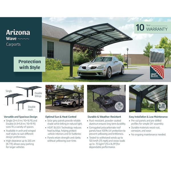 CANOPIA by PALRAM Arizona Wave 10 ft. x 16 ft. Gray Single Slope