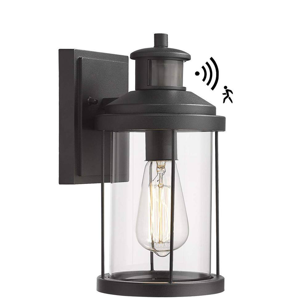 JAZAVA 1Light Black Motion Sensing Not Solar Outdoor Wall Lantern Light Sconce HDZW07BSE BKDM