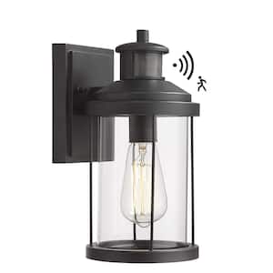 1-Light Black Motion Sensing Not Solar Outdoor Wall Lantern Light Sconce