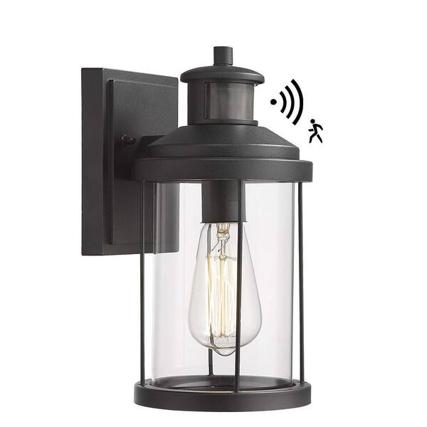JAZAVA 1-Light Black Motion Sensing Not Solar Outdoor Wall Lantern Light Sconce