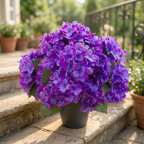 Hydrangea4936　0419 4-Pieces 15.7 in. Purple Indoor/Outdoor Artificial Hydrangea