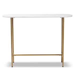 Samuel 44 in. Gold/White Standard Rectangle Marble Console Table