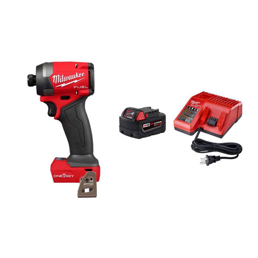 Milwaukee M18 FUEL ONE-KEY 18V Lithium-Ion Brushless Cordless 1/4 in. Hex Impact Driver (Tool-Only) w/M18 5.0Ah Battery & Charger -  2957-20-1850
