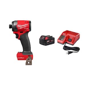 M18 FUEL ONE-KEY 18V Lithium-Ion Brushless Cordless 1/4 in. Hex Impact Driver (Tool-Only) w/M18 5.0Ah Battery & Charger