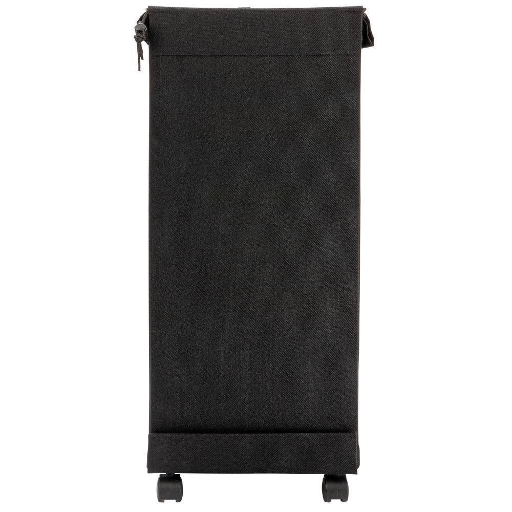 Black Collapsible Polylinen Laundry Hamper with Wheels and Lid
