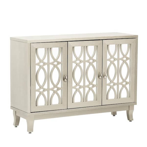 47.2 in. W x 15.6 in. D x 33.9 in. H in Champagne MDF Ready to Assemble Floor Kitchen Cabinet with Glass Doors