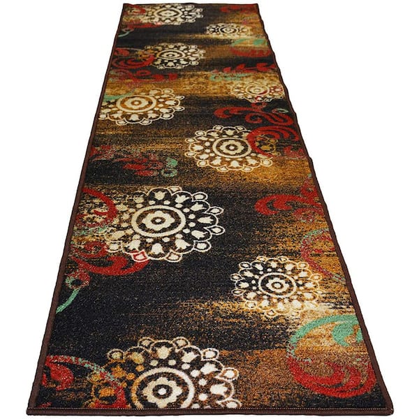 RugStylesOnline Floral Abstract Flowers Design Multicolor 2 ' Width x 7' Your Choice Length Slip Resistant Rubber Stair Runner Rug