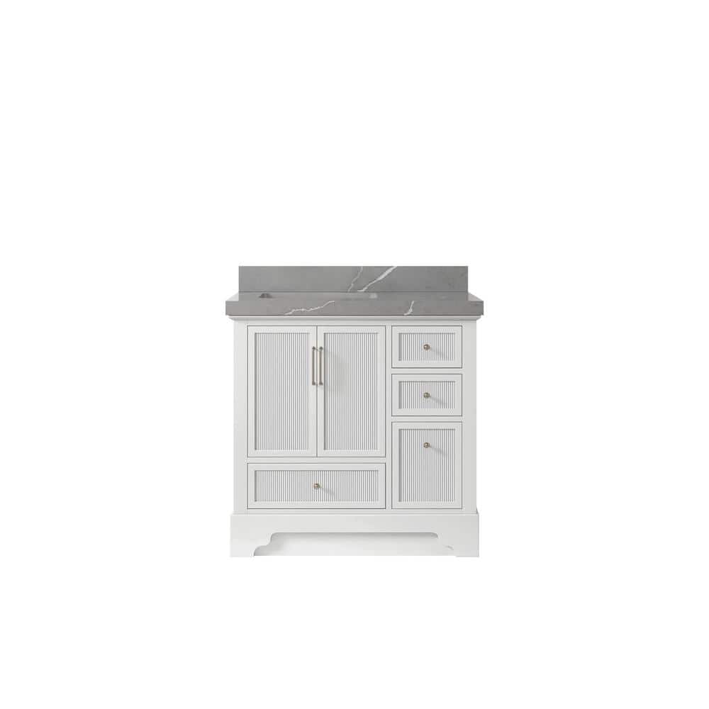 Alys 36 in. W. x 22 in. D x 36 in. H Left Offset Sink Bath Vanity in White with 2 in. Piatra Gray Qt. Top price history on PriceWatchPro