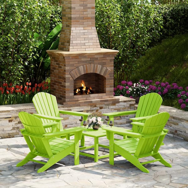 Altura Fade Resistant HDPE Plastic Lime 5-Piece Adirondack Chair Outdoor Patio Conversation Set, Square Coffee Table