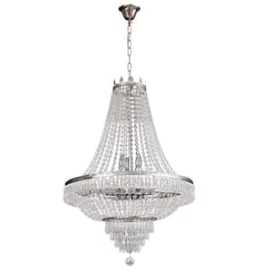 24 in. 9-Light Silver Crystal Chandelier Luxury Raindrop Classic Empire Style Adjustable Chain with Shade for Foyer